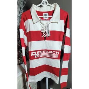 Round Two Research 2 White Red Stripe Rugby Shirt Quality Heavy Shirt Sz L